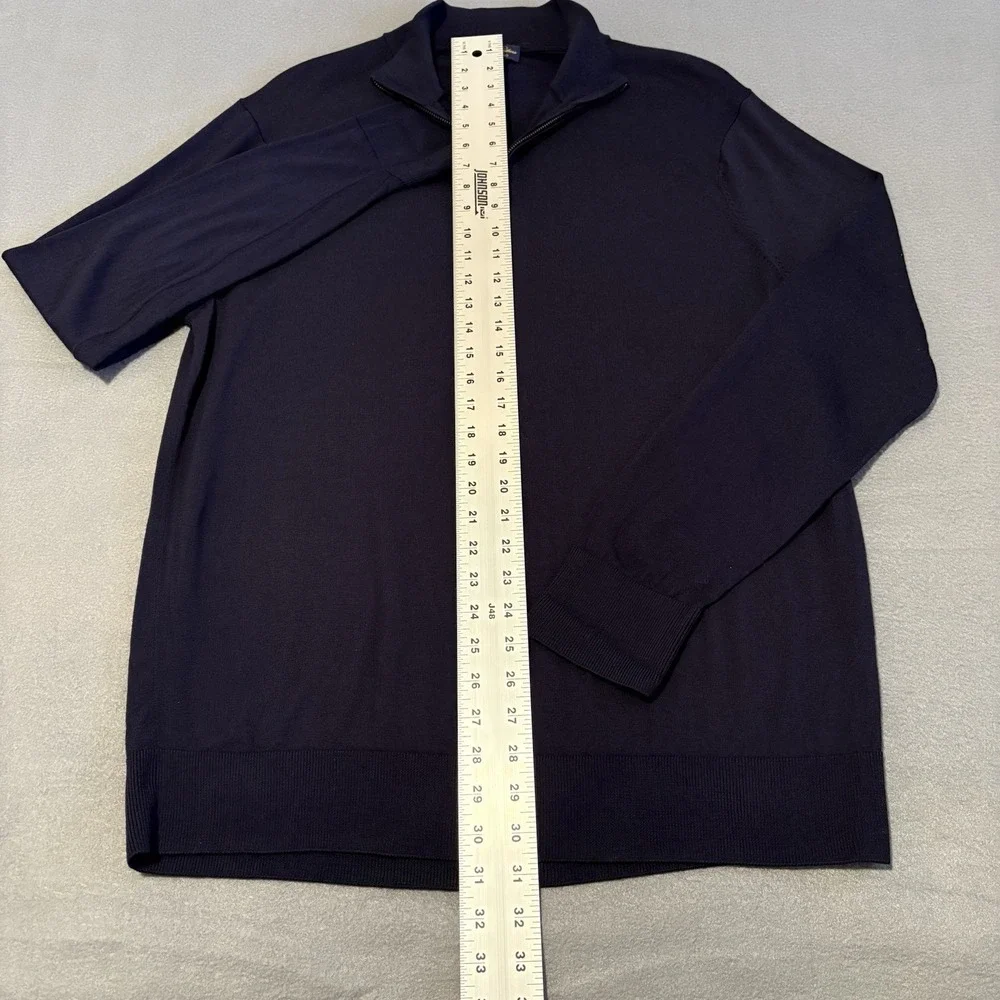 Brooks Brothers Quarter Zip Mens XL Navy Brookstech Merino Wool Sweater Light